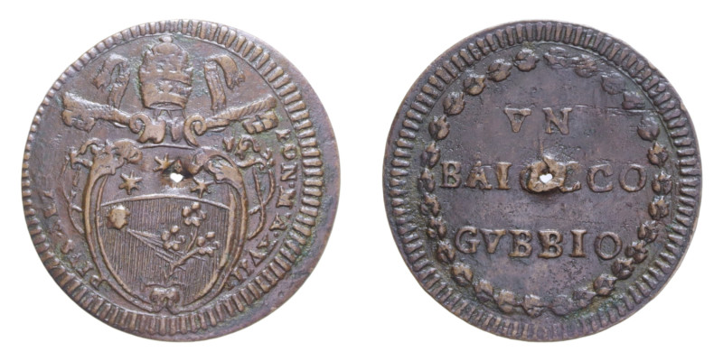 GUBBIO PIO VI (1775-1799) UN BAIOCCO AN. XVII CU. 7,79 GR. MIR. 2941/3 NC BB+ (F...