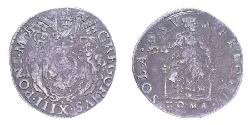 ROMA GREGORIO XIII (1572-1585) TESTONE AG. 9,11 GR. MIR. 1167/1 RRRR D/ STEMMA O...