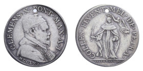 ROMA CLEMENTE X (1670-1676) GIULIO 1670 AG. 3,14 GR. MIR. 1930/1 RR BB (FORATA)