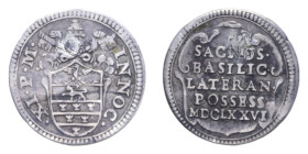 ROMA INNOCENZO XI (1676-1689) MEZZO GROSSO 1676 AG. 0,68 GR. MIR. 1994/1 R BB (FORO OTTURATO)