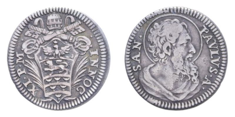 ROMA INNOCENZO XI (1676-1689) MEZZO GROSSO AG. 0,73 GR. MIR. 2033/4 C BB