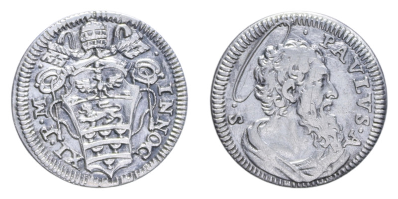 ROMA INNOCENZO XI (1676-1689) MEZZO GROSSO AG. 0,77 GR. MIR. 2033/9 C BB+/BB
