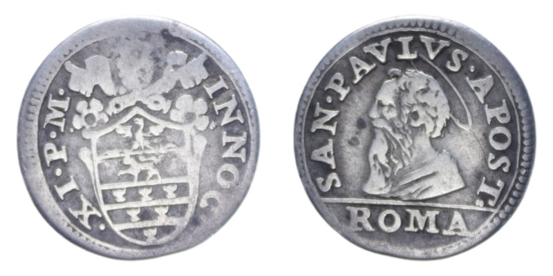 ROMA INNOCENZO XI (1676-1689) MEZZO GROSSO AG. 0,66 GR. MIR. 2034/2 C qBB/BB