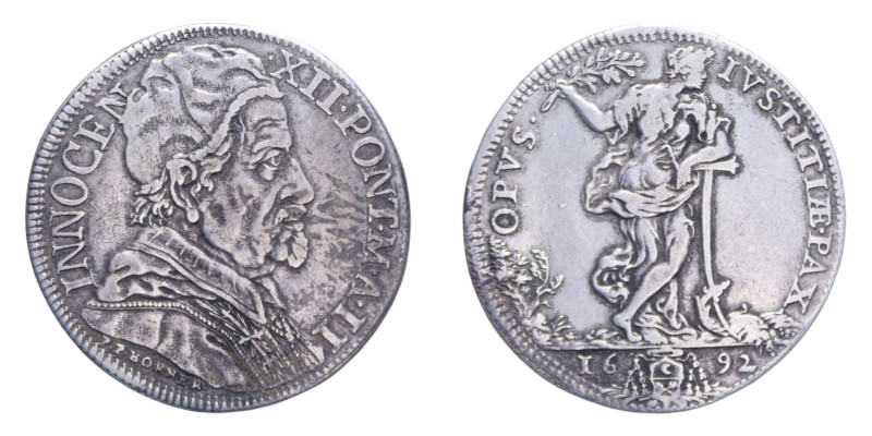 ROMA INNOCENZO XII (1691-1700) MEZZA PIASTRA 1692 AG. 15,83 GR. MIR. 2135/1 RR B...