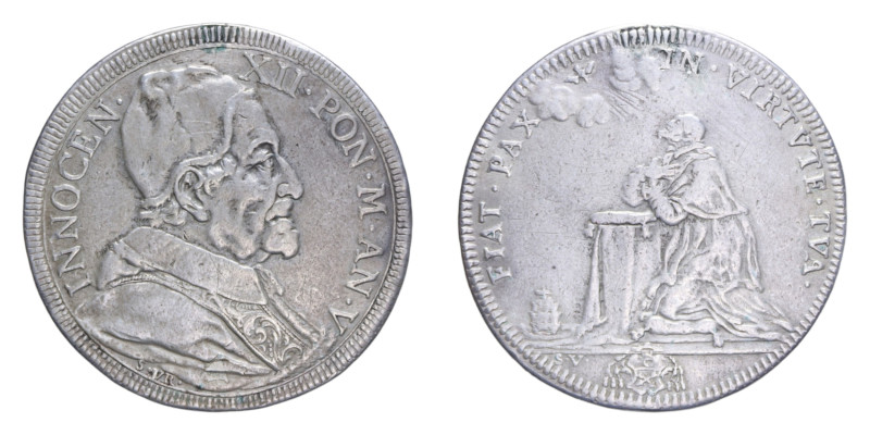 ROMA INNOCENZO XII (1691-1700) MEZZA PIASTRA AG. 15,71 GR. MIR. 2137/1 R BB (APP...