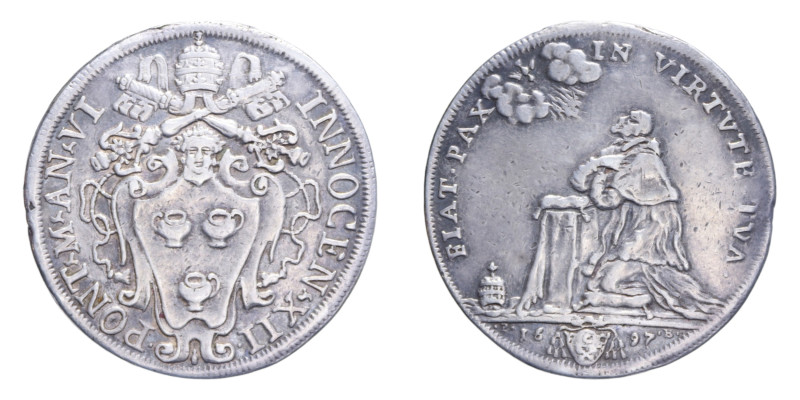 ROMA INNOCENZO XII (1691-1700) MEZZA PIASTRA 1697 AG. 15,80 GR. MIR. 2138/2 R BB...