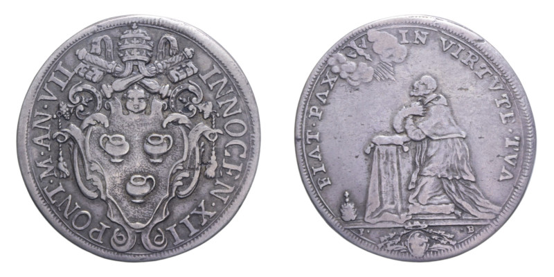 ROMA INNOCENZO XII (1691-1700) MEZZA PIASTRA AG. 15,78 GR. MIR. 2138/3 R BB+/BB