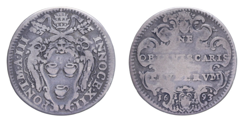 ROMA INNOCENZO XII (1691-1700) GIULIO 1693 AG. 2,72 GR. MIR. 2153/1 R qBB/MB-BB