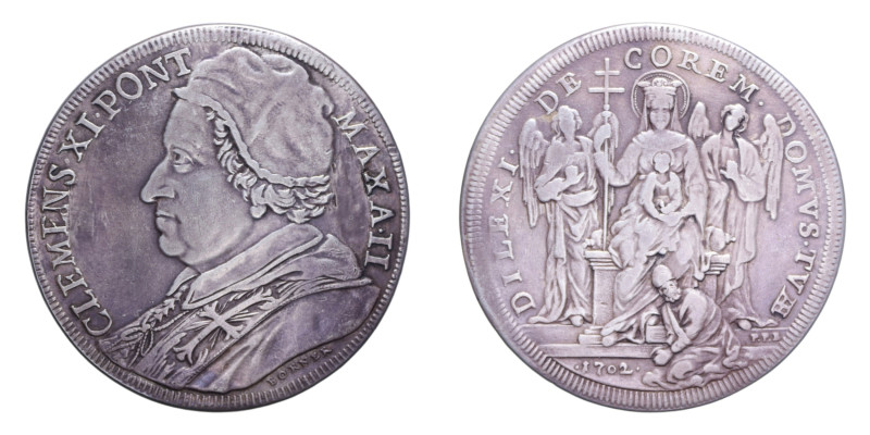 ROMA CLEMENTE XI (1700-1721) PIASTRA 1702 AG. 31,48 GR. MIR. 2259/1 RR BB (TRACC...