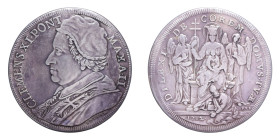 ROMA CLEMENTE XI (1700-1721) PIASTRA 1702 AG. 31,48 GR. MIR. 2259/1 RR BB (TRACCE DI BULINO DIETRO LA TESTA)