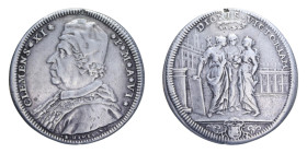 ROMA CLEMENTE XI (1700-1721) TESTONE AN. VI AG. 8,86 GR. MIR. 2285/1 R BB (FORO OTTURATO)