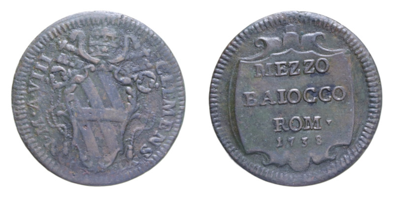 ROMA CLEMENTE XII (1730-1740) MEZZO BAIOCCO 1738 CU. 6,17 GR. MIR. 2533/1 NC BB/...