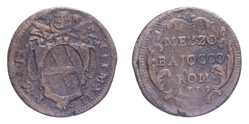 ROMA CLEMENTE XII (1730-1740) MEZZO BAIOCCO 1739 CU. 5,43 GR. MIR. 2533/8 R qBB