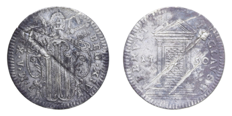 ROMA BENEDETTO XIV (1740-1758) GROSSO 1750 AN. XI AG. 1,23 GR. MIR. 2582/1 NC qB...