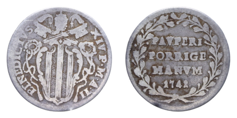 ROMA BENEDETTO XIV (1740-1758) GROSSO 1741 AN. II AG. 1,00 GR. MIR. 2599/19 R qB...