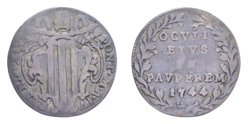 ROMA BENEDETTO XIV (1740-1758) GROSSO 1744 AN. IV AG. 1,08 GR. MIR. 2604/9 R qBB