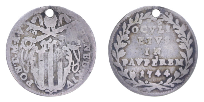 ROMA BENEDETTO XIV (1740-1758) GROSSO 1744 AN. V AG. 1,04 GR. MIR. 2604/11 RR qB...