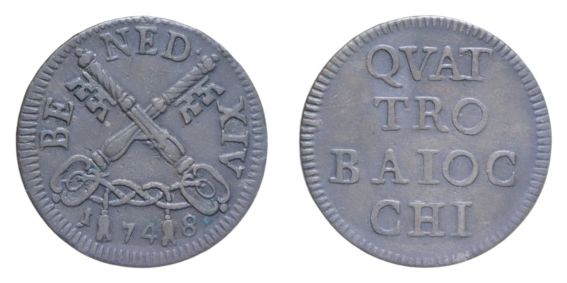 ROMA BENEDETTO XIV (1740-1758) QUATTRO BAIOCCHI 1748 MI. 3,76 GR. MIR. 2620/2 R ...