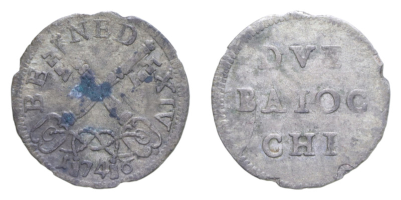 ROMA BENEDETTO XIV (1740-1758) DUE BAIOCCHI 1746 MI. 0,87 GR. MIR. 2621/2 R MB-B...