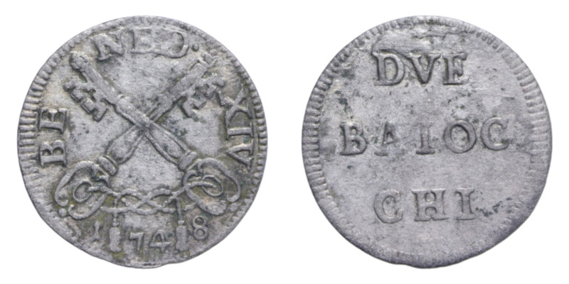 ROMA BENEDETTO XIV (1740-1758) DUE BAIOCCHI 1748 MI. 1,10 GR. MIR. 2621/4 R BB