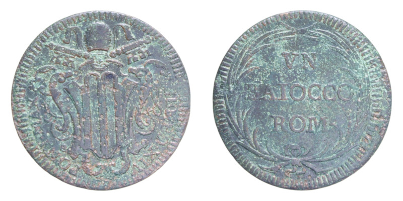 ROMA BENEDETTO XIV (1740-1758) UN BAIOCCO CU. 11,08 GR. MIR. 2622/12 R qBB