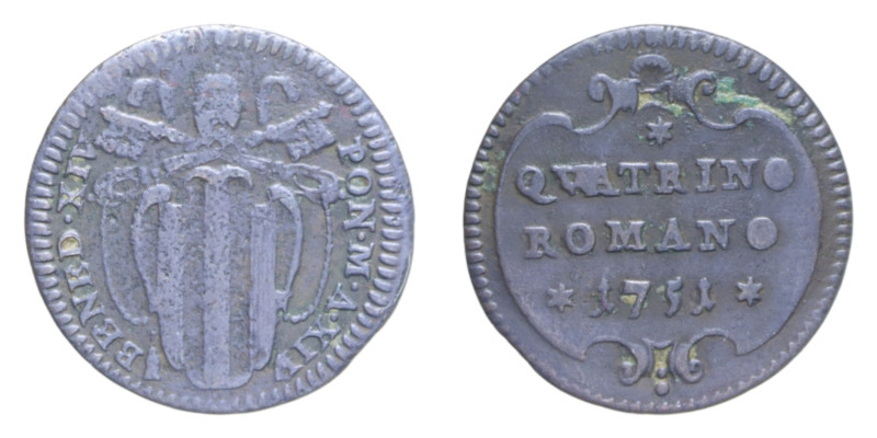 ROMA BENEDETTO XIV (1740-1758) QUATTRINO 1751 CU. 2,29 GR. MIR. 2625/1 R BB