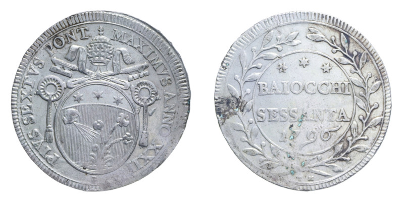 ROMA PIO VI (1775-1799) 60 BAIOCCHI 1796 AN. XXII MI. 16,83 GR. MIR. 2774/1 NC B...