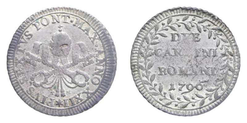 ROMA PIO VI (1775-1799) 2 CARLINI 1796 AN. XXII MI. 5,49 GR. MIR. 2782/2 NC BB-S...