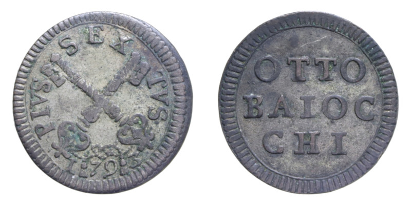 ROMA PIO VI (1775-1799) 8 BAIOCCHI 1793 MI. 5,22 GR. MIR. 2784/1 R BB