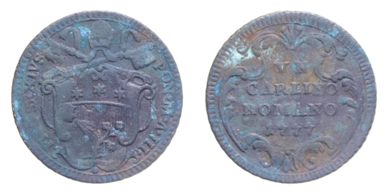 ROMA PIO VI (1775-1799) UN CARLINO 1777 AN. III MI. 2,50 GR. MIR. 2785/1 C qBB (...