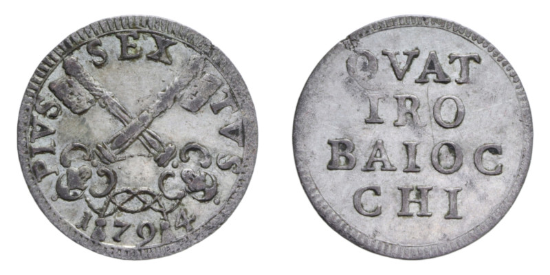 ROMA PIO VI (1775-1799) 4 BAIOCCHI 1794 MI. 2,58 GR. MIR. 2788/3 NC BB