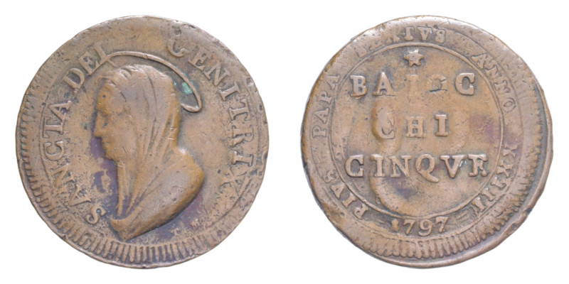 ROMA PIO VI (1775-1799) MADONNINA DA 5 BAIOCCHI 1797 CU. 16,17 GR. MIR. 2798/1 R...