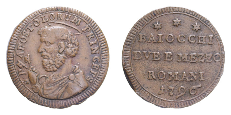 ROMA PIO VI (1775-1799) SAMPIETRINO DA 2,5 BAIOCCHI 1796 CU. 16,12 GR. MIR. 2797...