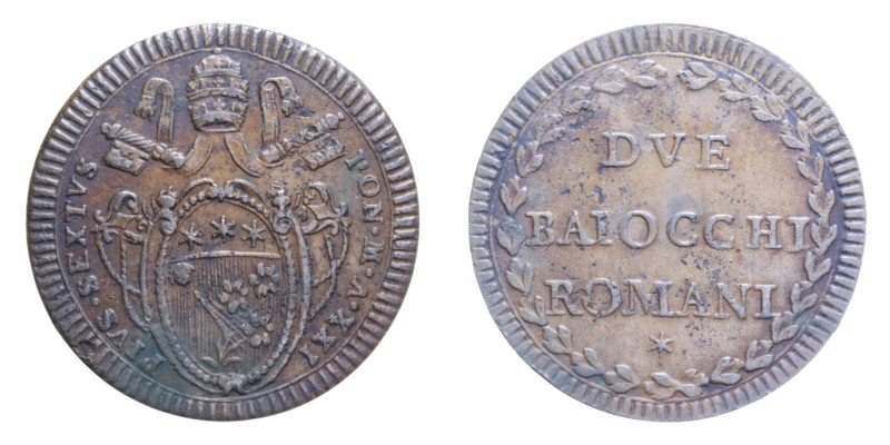 ROMA PIO VI (1775-1799) DUE BAIOCCHI AN. XXI CU. 19,89 GR. MIR. 2791/35 NC BB+