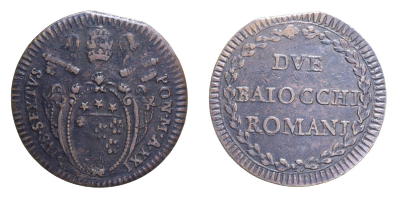 ROMA PIO VI (1775-1799) DUE BAIOCCHI AN. XXI CU. 18,06 GR. MIR. 2791/30 NC BB