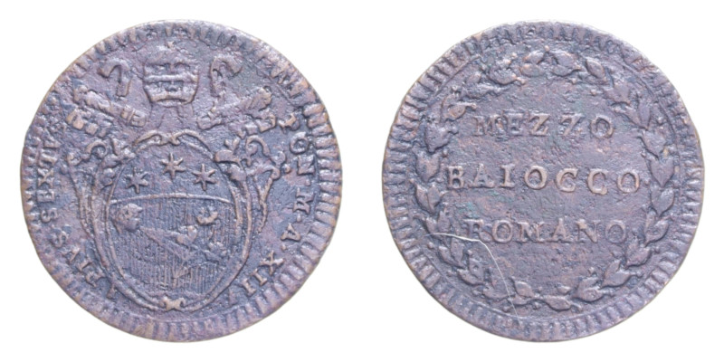 ROMA PIO VI (1775-1799) MEZZO BAIOCCO AN. XII CU. 5,16 GR. MIR. 2793/5 C qBB