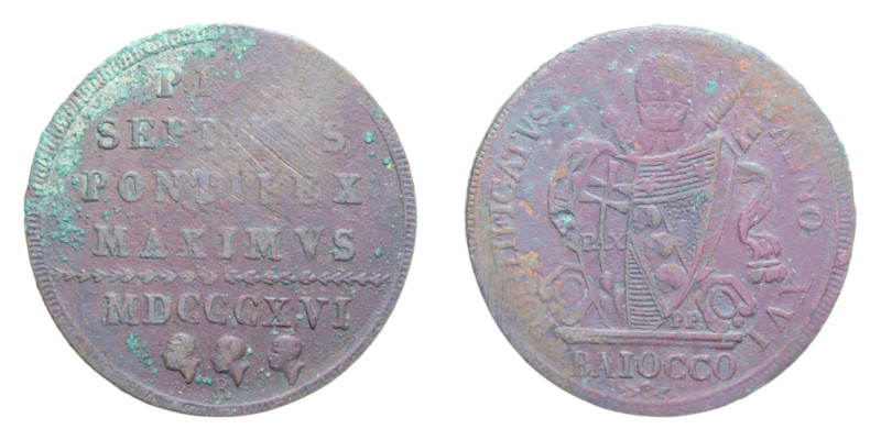 ROMA PIO VII (1800-1823) BAIOCCO 1816 AN. XVI CU. 11,63 GR. MIR. 3051/1 C qBB