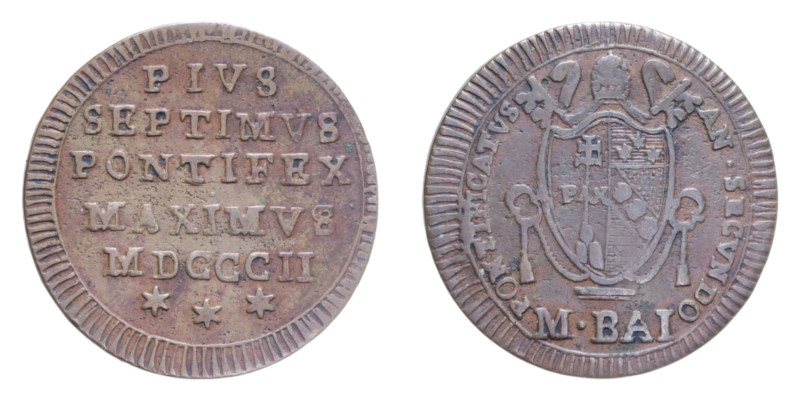 ROMA PIO VII (1800-1823)MEZZO BAIOCCO 1802 CU. 6,05 GR. MIR. 3042/1 C BB