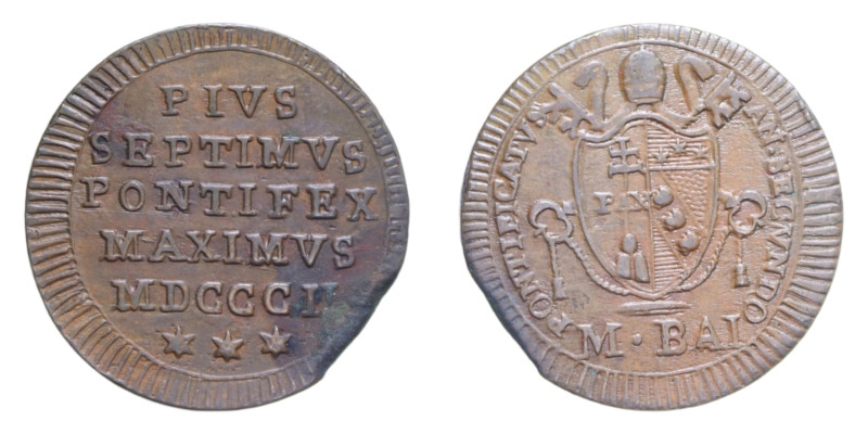 ROMA PIO VII (1800-1823)MEZZO BAIOCCO 1802 CU. 6,22 GR. MIR. 3042/1 C BB+ (MANCA...