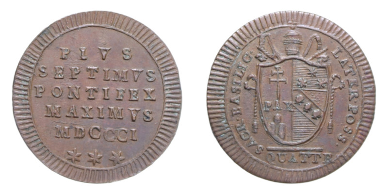 ROMA PIO VII (1800-1823) QUATTRINO 1801 CU. 2,26 GR. MIR. 3034/2 C qSPL