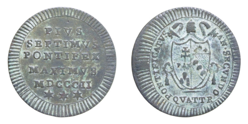 ROMA PIO VII (1800-1823) QUATTRINO 1802 CU. 2,66 GR. MIR. 3043/1 C qBB