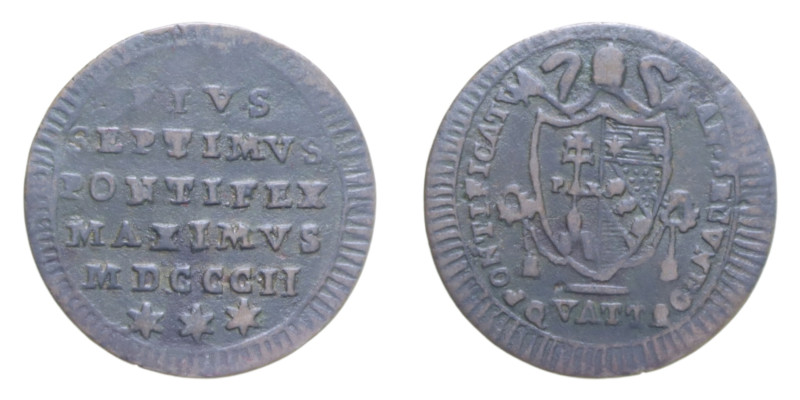 ROMA PIO VII (1800-1823) QUATTRINO 1802 CU. 1,84 GR. MIR. 3043/3 C BB