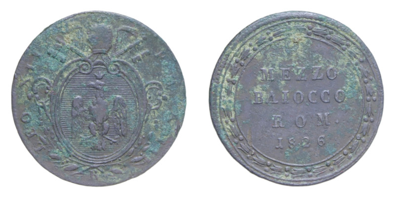 ROMA LEONE XII (1823-1829) MEZZO BAIOCCO 1826 CU. 5,45 GR. MIR 3077/2 C MB-BB