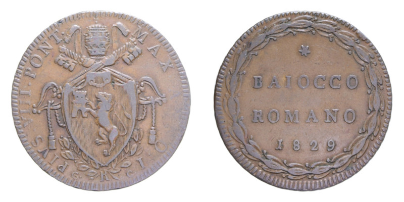 ROMA PIO VIII (1829-1830) BAIOCCO 1829 CU. 10,56 GR. MIR 3086/1 NC BB