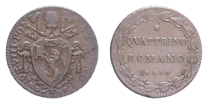 ROMA PIO VIII (1829-1830) QUATTRINO 1829 CU. 2,59 GR. MIR 3088/1 C BB-SPL