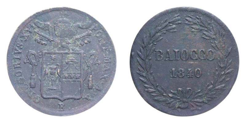 ROMA GREGORIO XVI (1831-1846) BAIOCCO 1840 AN. X CU. 10,42 GR. MIR 3110/12 C qBB