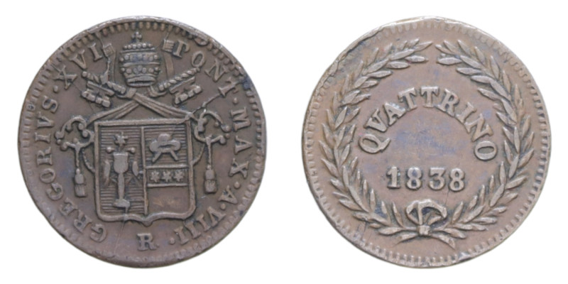 ROMA GREGORIO XVI (1831-1846) QUATTRINO 1838 CU. 2,26 GR. MIR 3112/3 C BB