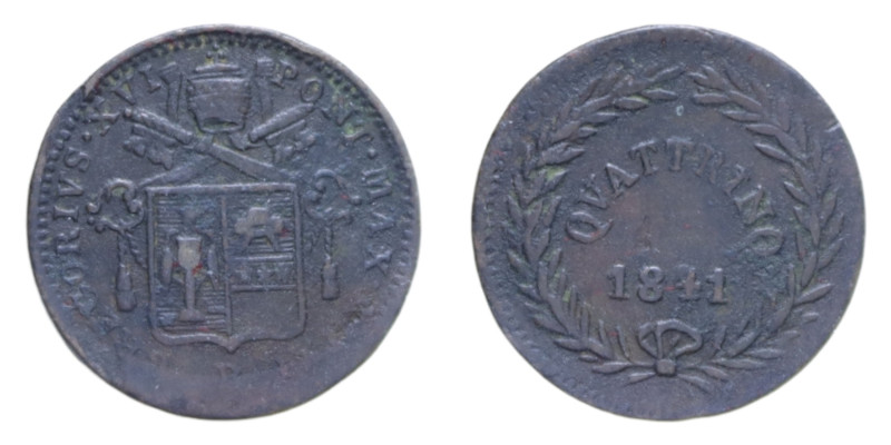 ROMA GREGORIO XVI (1831-1846) QUATTRINO 1841 AN. X CU. 2,14 GR. MIR 3112/9 R MB-...