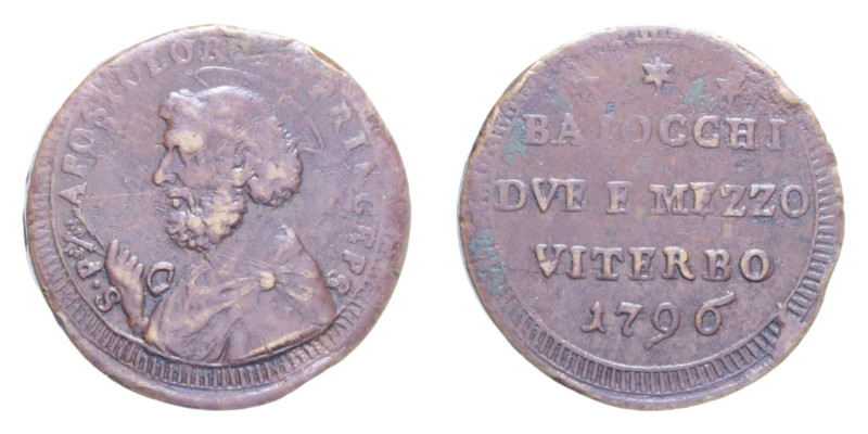 VITERBO PIO VI (1775-1799) SAMPIETRINO DA 2,5 BAIOCCHI 1796 CU. 15,38 GR. MIR. 3...