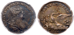 Jetton. 1739. Silver. To Commemorate Peace with Turkey.
Bit Ж418, Diakov 81.5, Rud 1739.2. Crowned and mantled bust right / Eagle, wreath in beak, si...